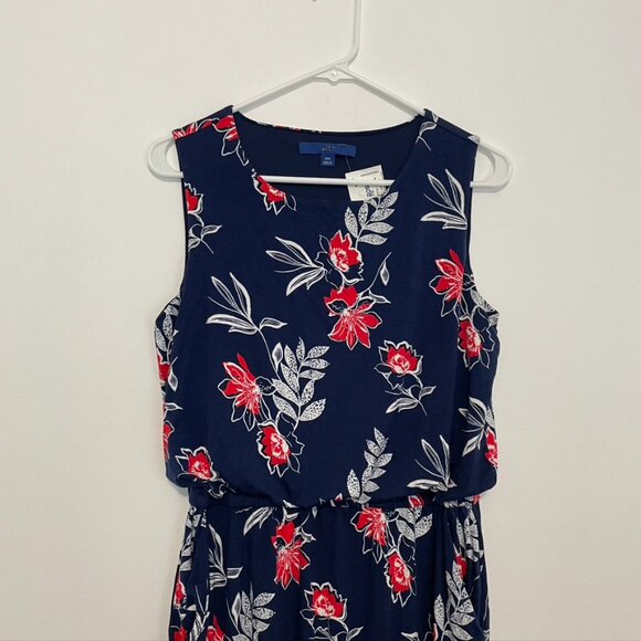 NEW NWT APT. 9 Navy Red White Floral Sleeveless Tank Dress PETITE Medium / PM MP - Picture 2 of 11